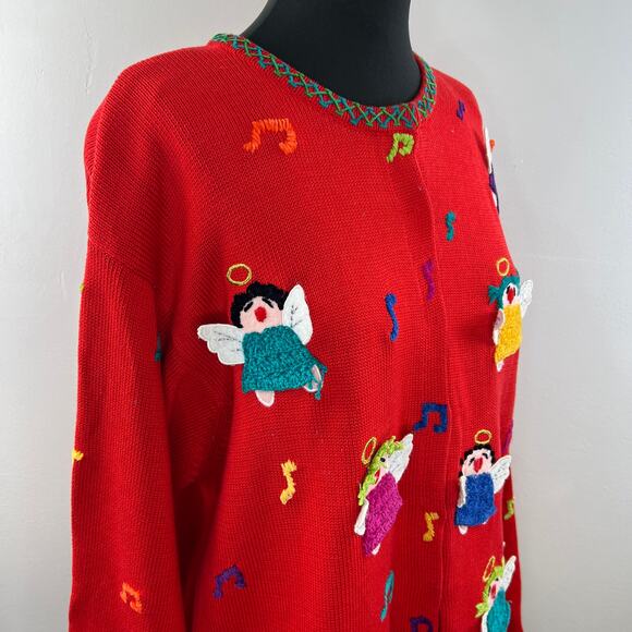 VINTAGE Christina Rotelli Cotton Embroidered Christmas Angel Cardigan Sweater 3X - Picture 6 of 12